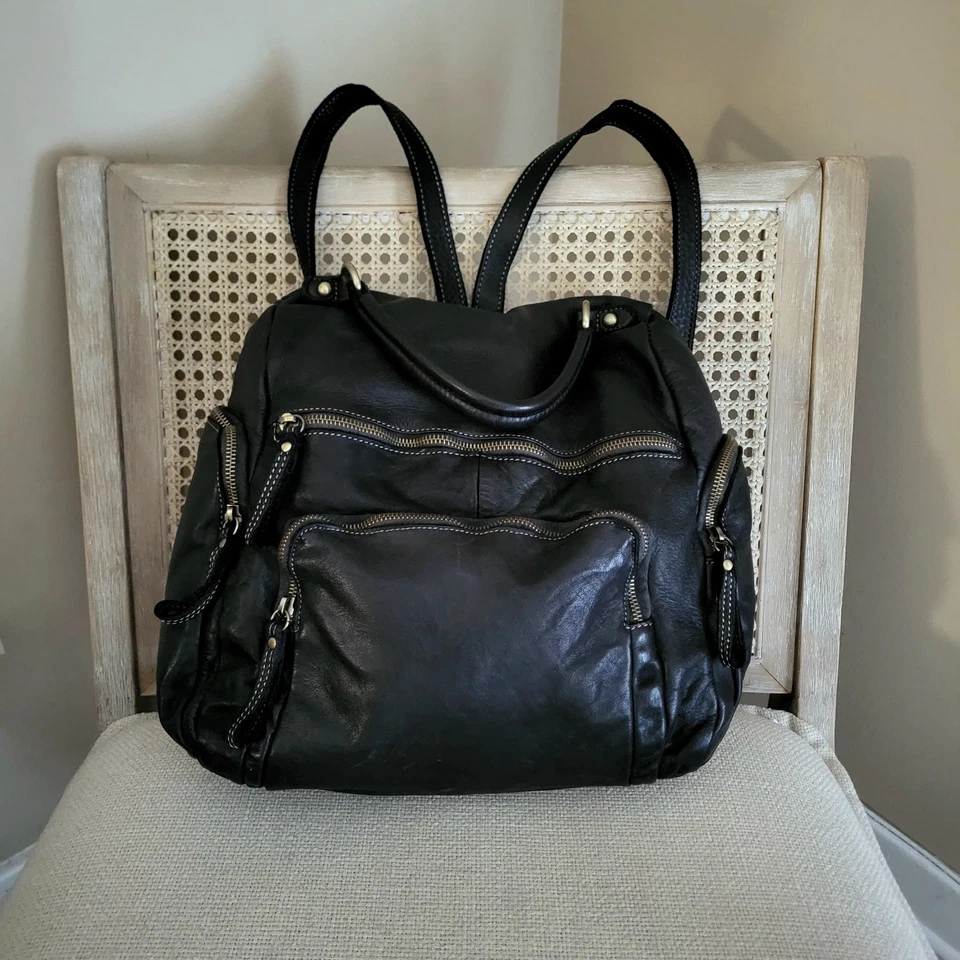 Mochila Free People Bolsa Nova Mia Negra Cuero Suave Hecha en Italia Foto 2 de 4