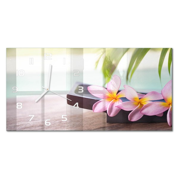Glas-Wanduhr Wanduhr Aus Glas In Breiter Form Plumeria WeißE Zeiger 60X30 Cm-image