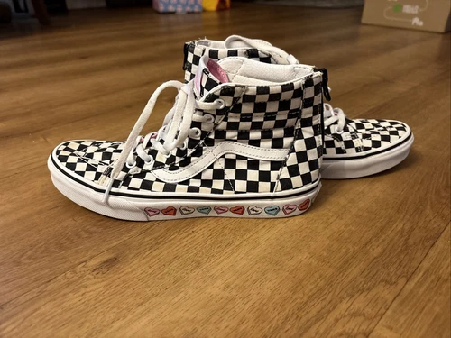 VANS SK8 HI ZIP CUORI CARAMELLE NERO BIANCO VERO SCACCHIERA UNISEX JUNIOR