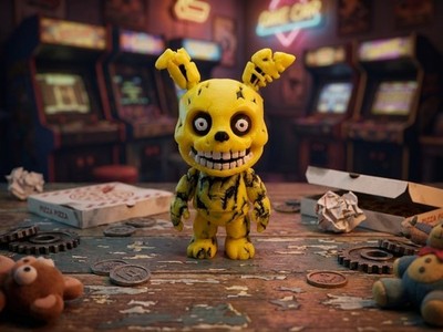 Yellow Animatronic Rabbit Figure 2.8'' Horror Game Collectible 3D Printed Statue