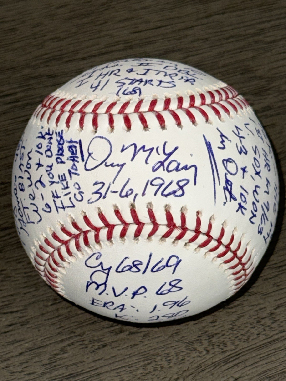 Denny McLain Autographed Signed Detroit Tigers Inscribed Stat Baseball (Mickey Mantle Story) Tigers JSA #9 