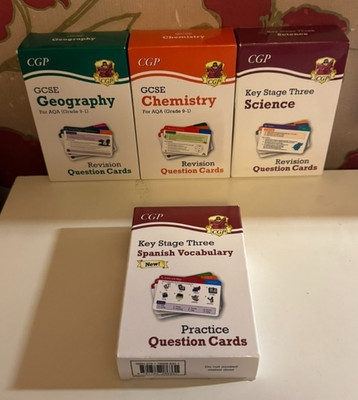 4x CGP Question Cards: GCSE Geography Chemistry Key Stage Three Science Spanish