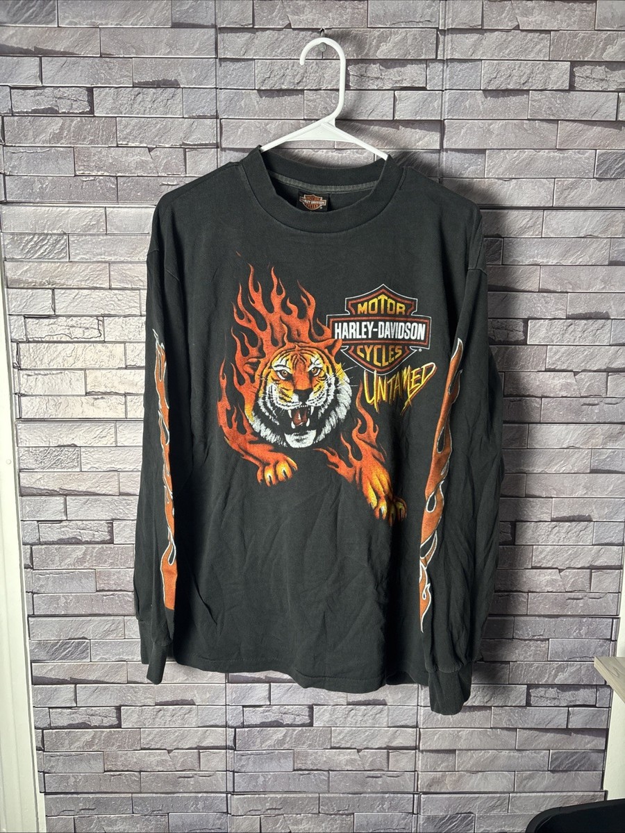 VTG Harley Davidson Untamed Flame Tiger Size L Single Stitch