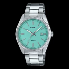 Casio MTP-1302D-2A2V Silver With Turquoise Blue Dial Analog Watch 38mm