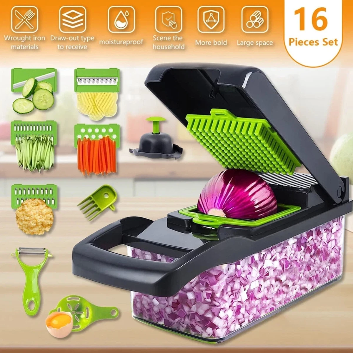 Vegetable Chopper 8 Blades Stainless Steel Egg Separator Manual Easy Clean New