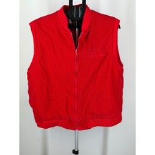 St Johns Bay Vintage Red Corduroy Quilted Vest XL Full Zip Ribbed Trim Pockets