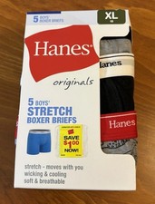 Hanes Originals Boys Stretch Boxer Briefs 5 PACK Size XL 16-18. Brand New