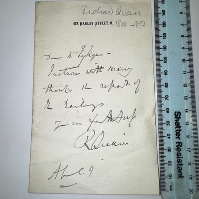Richard Quain English Surgeon 1p Autogramm Brief re Bericht Eisenbahn