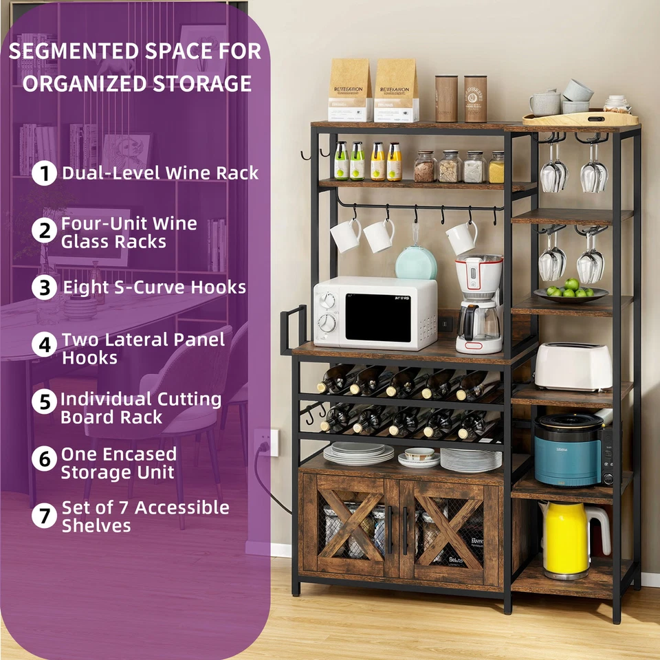 6-уровневый барный шкаф, винная стойка, стойка для выпечки с розеткой питания, стеклянный держатель для ликера - Изображение 3 из 4