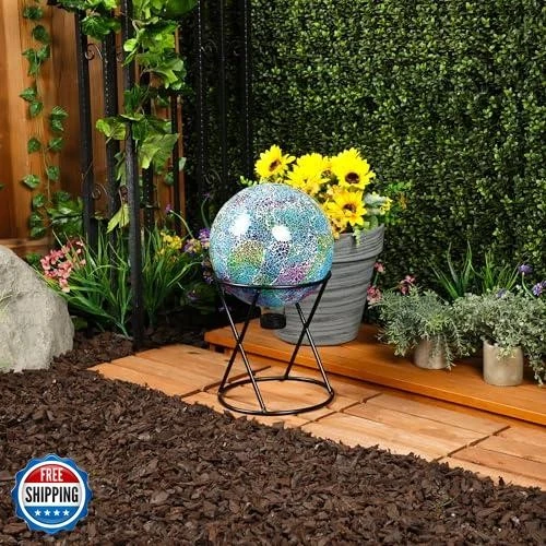 Alpine Corporation - Bola de observación de vidrio craquelado Shades of Blue, Co Foto 2 de 4