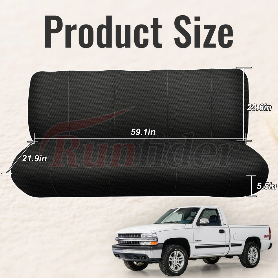 Seat Covers for Chevy C/K 1973-1999, Front Solid Bench No Headrests- Black Foto 2 de 4