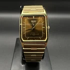 Vintage Seiko Tank Watch Mens Gold Tone Brown Sunburst Dial 26mm 5P31-5030