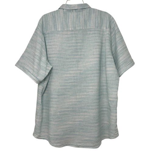 Weatherproof Vintage XXL Button Up Shirt Short Sleeve Linen Woven Aqua Stripes - Picture 3 of 9