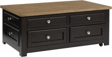 Drazmine Casual Lift-Top Coffee Table with 4 Drawers and Casters, Dark Brown & L