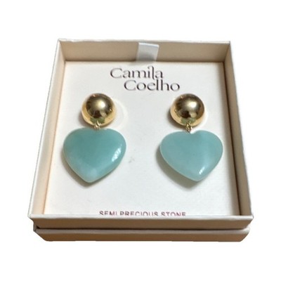 Camila Coelho Gold Tone Blue Heart Dangle Drop Earrings Stone Butterfly