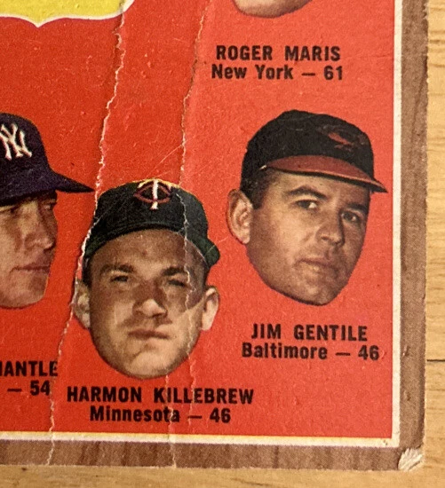1962 Topps 1961 A.L. Home Run Leaders” Card #53 Mantle Maris Killebrew Gentile - Imagem 4 de 4