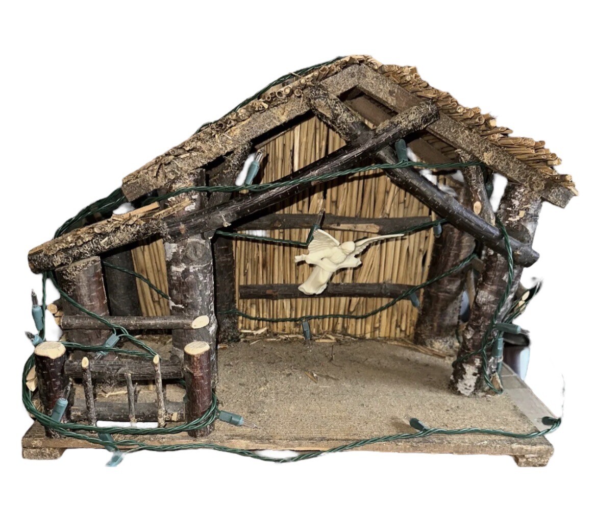 Vintage West Germany Nativity Set Stable W/Lights + 17 Molded Plastic