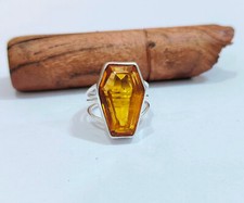Citrine handmade designer 925 Sterling Silver Unique ring Size 7 T263