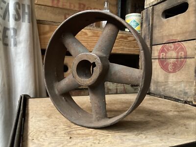 Antique 7.25  Cast Iron Flat Belt Farm Pulley Wheel 2 1/8 W Steampunk Industrial