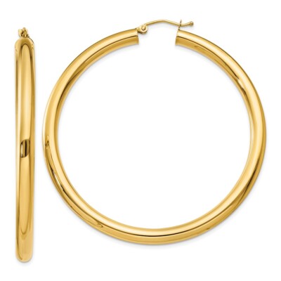 Real 14kt Yellow Gold Polished 4mm Lightweight Tube Hoop Earrings
