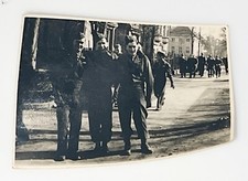 WW2 Era Photo U.S. GIs Walking On Busy Sidewalk By Buildings