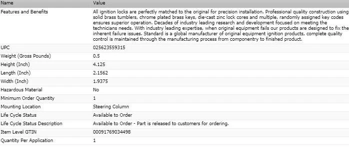 Cilindro de bloqueo de encendido OEM con llaves para PLYMOUTH TURISMO 1983-1985 Foto 2 de 2