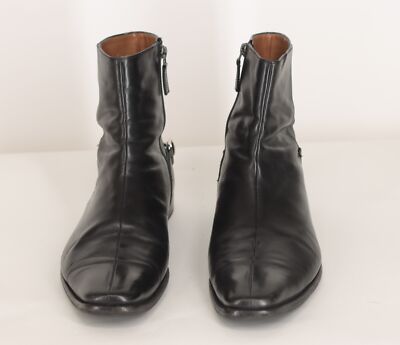 GUCCI Tom Ford Black Leather Zip Up Horse bit Chelsea Ankle
