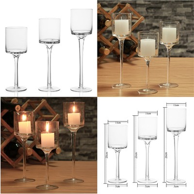 3 Tall Tea Light Candles Holders Glass Candlestick Tealight Stand Hurricane Lamp Ebay