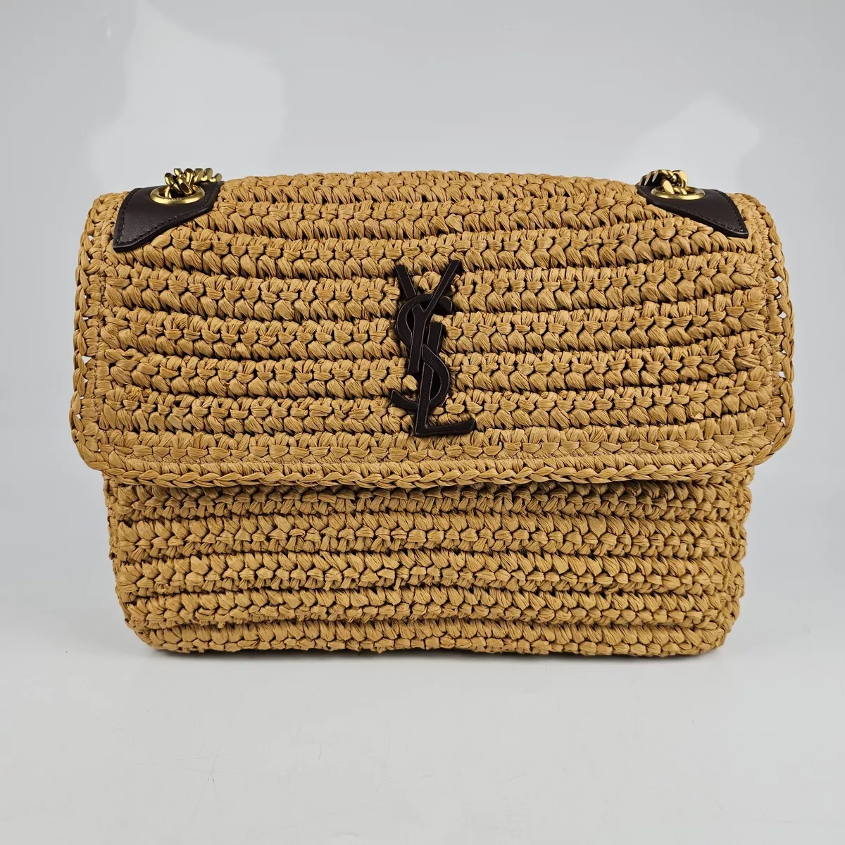 SAINT LAURENT Niki Baby Chain Bag In Raffia And Leather