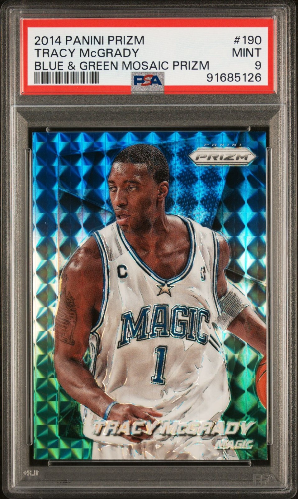 2014 Panini Prizm #190 Tracy McGrady Blue Green Mosaic Prizm PSA 9 Orlando Magic