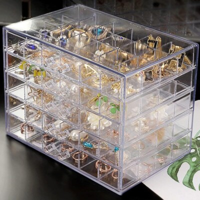Acrylic Jewelry Storage Box Earring Holder with 5 Drawers 120 Grids Organizer