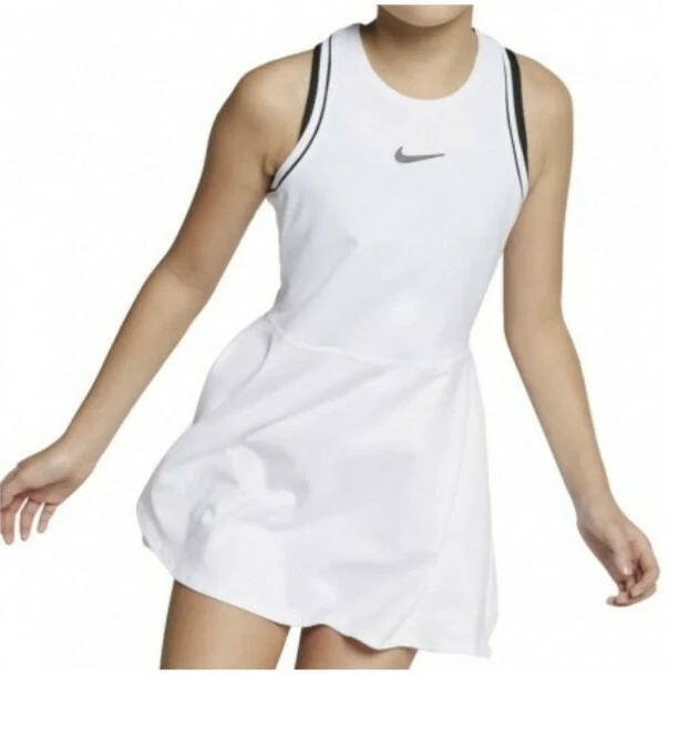 NIKE COURT DRY TENNIS DRESS GIRLS SIZE XL 156 166CM AR2502 100 WHITE BLACK