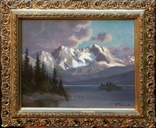 REINHARDT "Gebirgspanorama" Ölbild von ca 1930 Landschaft Berge Alpen