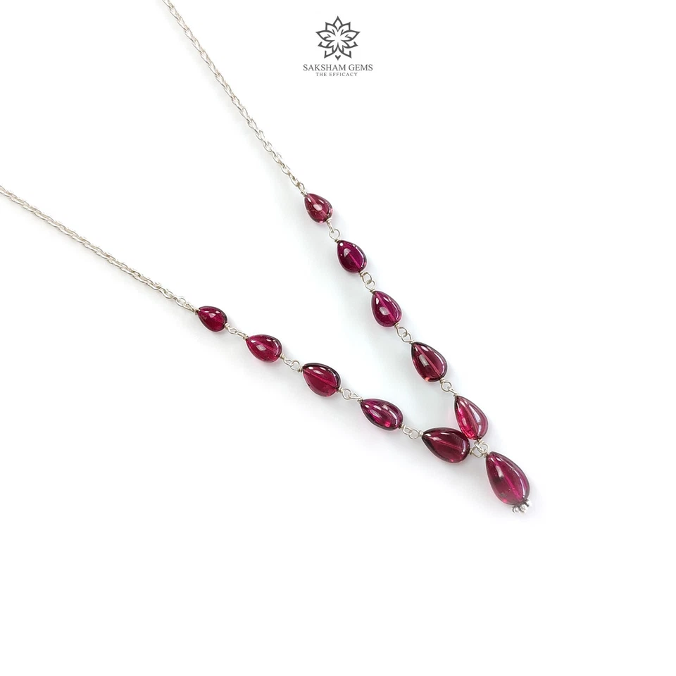 32ct Natural Rubellite Tourmaline Gemstone Plain 925 Silver Chain Necklace 20" - Image 2 of 4