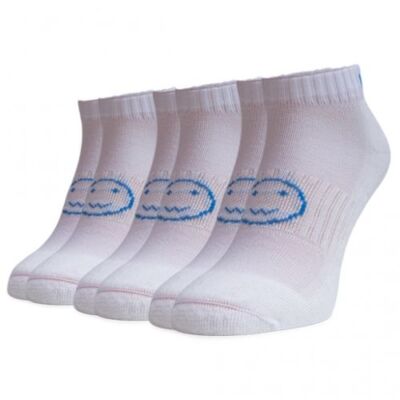 WackySox 3-Pack Sports Socks - White With Blue Detail, Trainer Length, Coolmax PRO Footbed, Young Adult Size 2-6