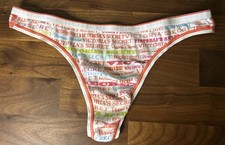 Vtg Victoria Secret Low-rise Thong Panties M All Over Logo HTF Cotton