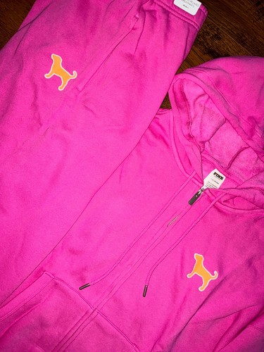 Victoria's Secret Pink Campus FZ Hoodie + Pants Set Pink Gossip Dog Puppy L XL🐶 - Picture 3 of 10