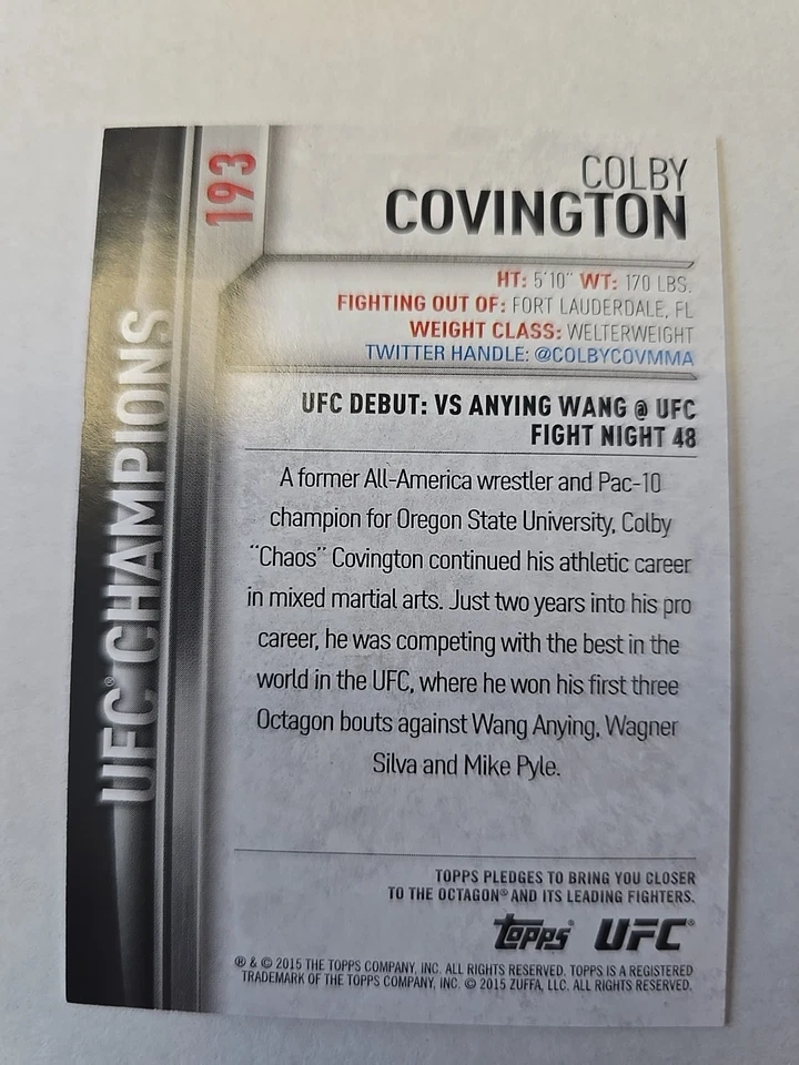 2015 UFC Topps Champions Colby Covington Rookie RC 35/88  #193 - Image 2 of 2