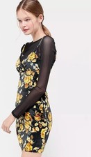 NWT Urban Outfitters Black and Yellow Rose Velvet Mini Dress sz S - XS ?