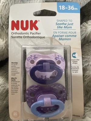 NUK Pacifier 18-36 M Orthodontic Silicone 2 Pack Baby Girl BPA Free Purple Bike
