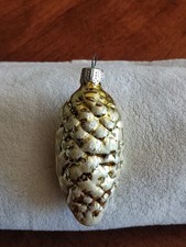 Vintage Blown Glass Pinecone Christmas Ornament Gold Mica 3.5"
