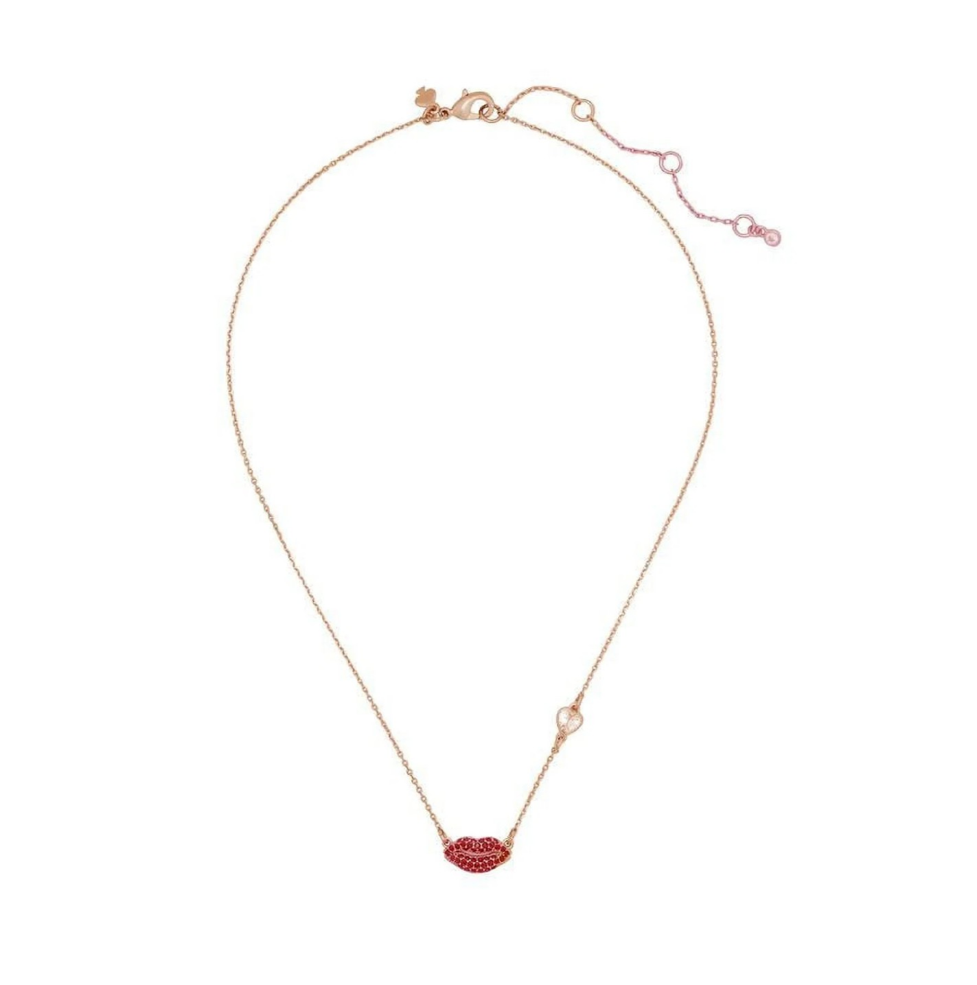 Kate Spade Kiss Kiss Mini Pendant Necklace Pave Red Lips Jewelry Gift Rose Gold