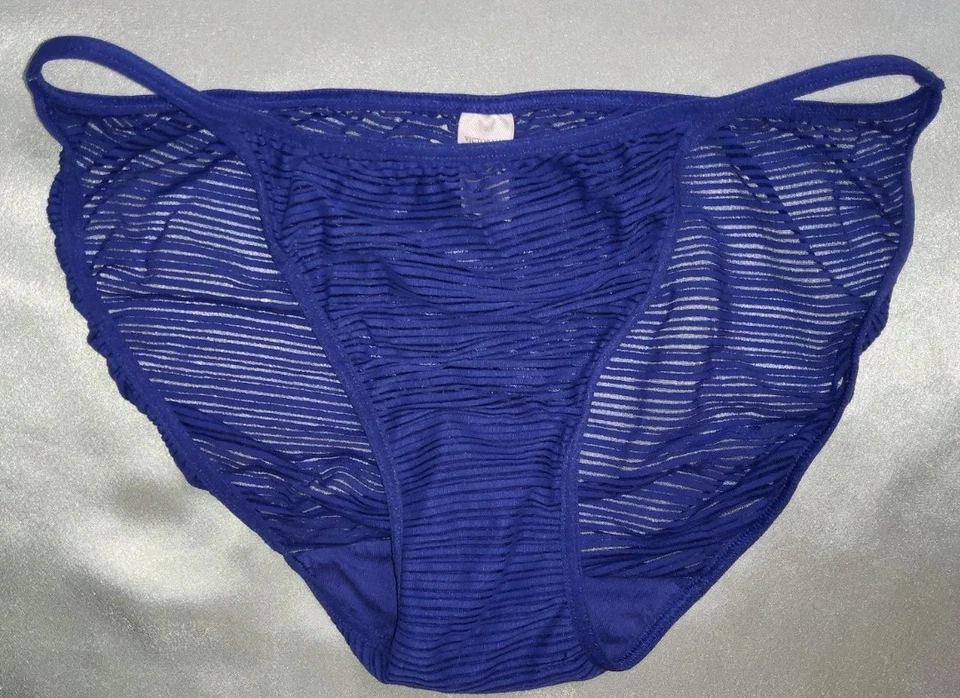 Винтажные трусики-бикини Victoria's Secret на струнах ребристый вид синие S 30-32 дюйма - Изображение 3 из 4