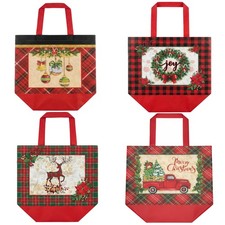 Christmas Plaid Gift Tote Bags 8 Pack | Reusable Holiday Shopping Bags Assorted