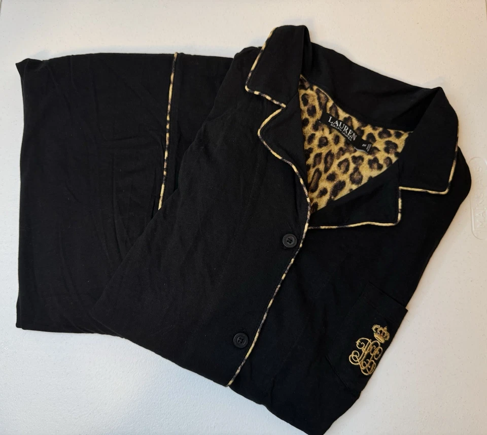 Lauren Ralph Lauren Pjs Pajamas Set Black Label Animal Print LRL Crown Cotton 2X - Image 2 of 4