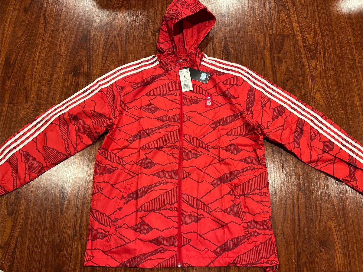 Adidas Men's Bayern Munich Soccer Full Zip Windbreaker Hoodie