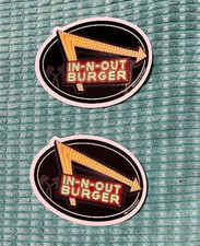 IN-N-OUT BURGER STICKERS OCT 2025 PALM TREES WITH YELLOW ARROW SET OF 2 STICKERS