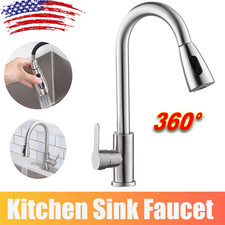 Kitchen Sink Faucet Brushed Nickel Single Handle Swivel Pull Down Sprayer Mixer