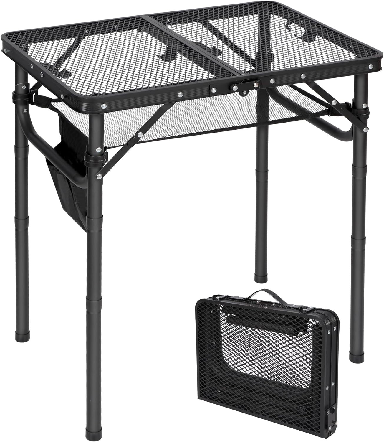 Small Folding Grill Table for Outside, 3 Heights Adjustable Lightweight Portable