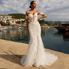 Sexy Wedding Dress Customized Off The Shoulder V Neck Lace Applique Backless